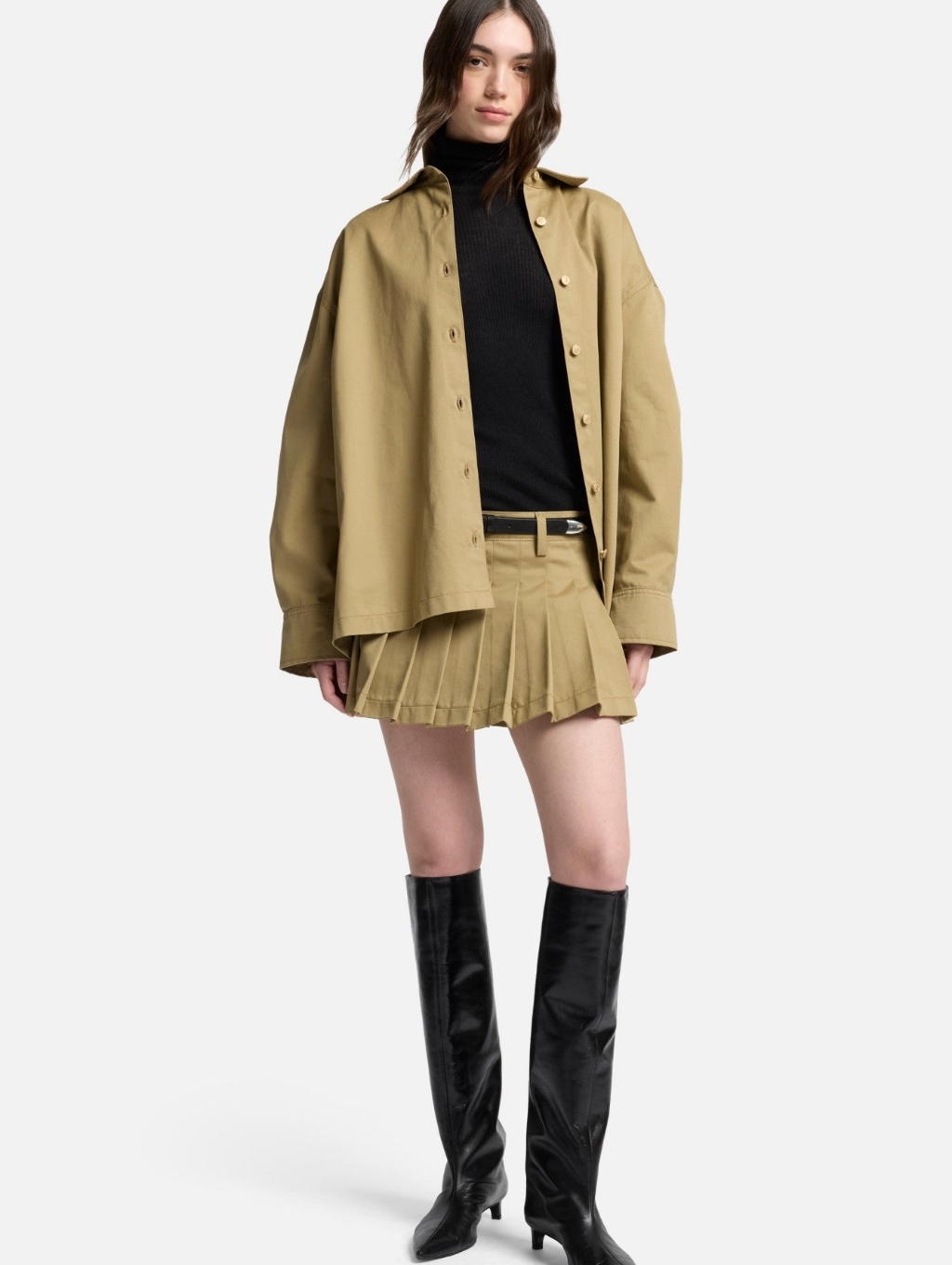 7fam Pleated Twill Mini Skirt In Sandstorm Khaki Tan - Size 31